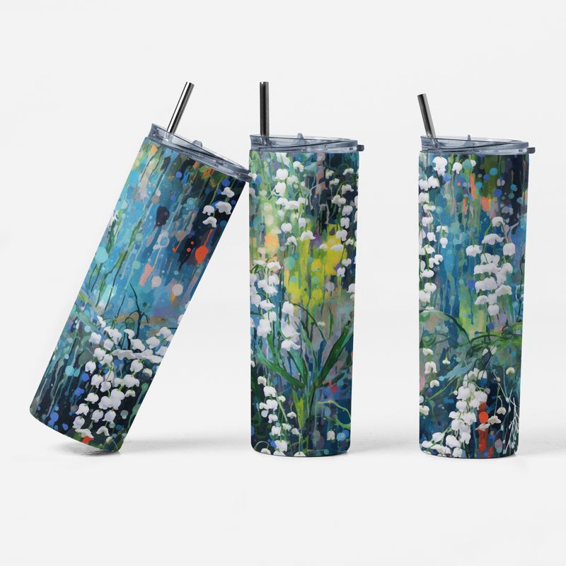 20 oz Stainless Steel Skinny Tumbler, double-wall insulated, floral design and matte finish.