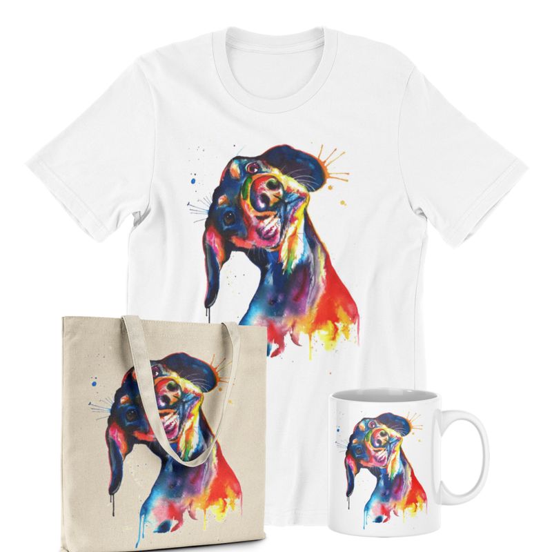 Boho Horse Tee, Mug and Tote Bag Set - Turquoise with Feathers Art