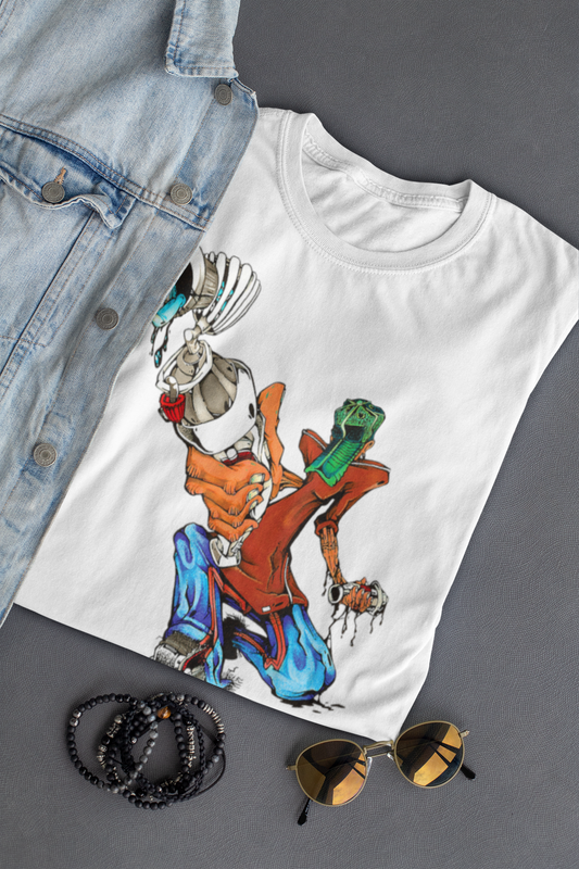 Urban Graffiti Style Graphic T-Shirt, White Cotton and Street Art Design Tumbler