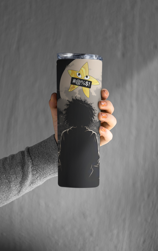 Anime Fans 20 oz Insulated Stainless-Steel Skinny Tumbler Cup with Star Design Silhouette.