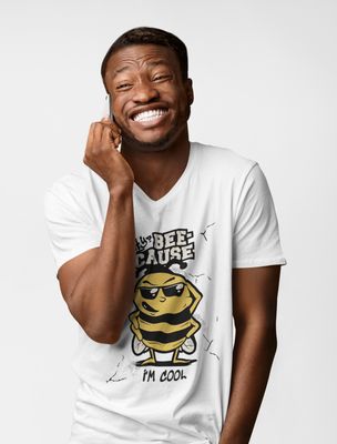 Funny Bee T-Shirt, Why Beecause I'm Cool Design, White Cotton Graphic Tee