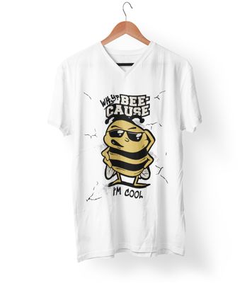 Funny Bee T-Shirt, Why Beecause I'm Cool Design, White Cotton Graphic Tee