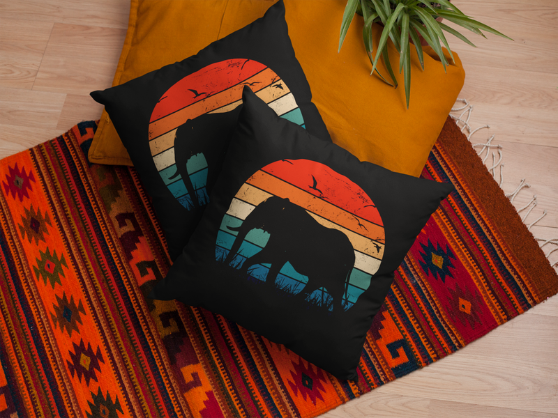 Elephant Sunset Decorative Throw Pillow, 20 x 20 inches, Black
