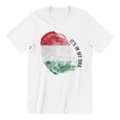 Hungarian Flag Fingerprint DNA T-Shirt, White Cotton, Patriotic Design