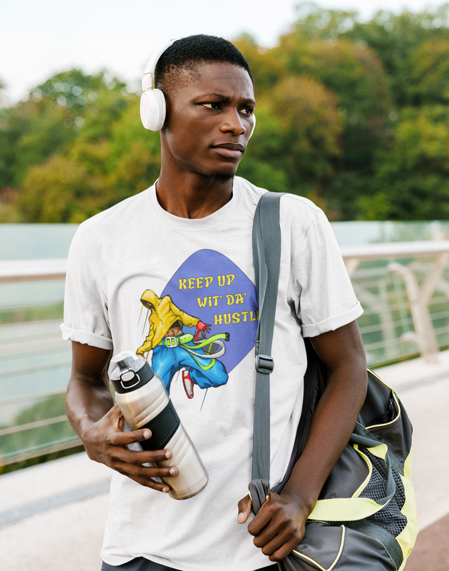 Keep Up Wit' Da' Hustle Graphic T-Shirt, White, Streetwear Design