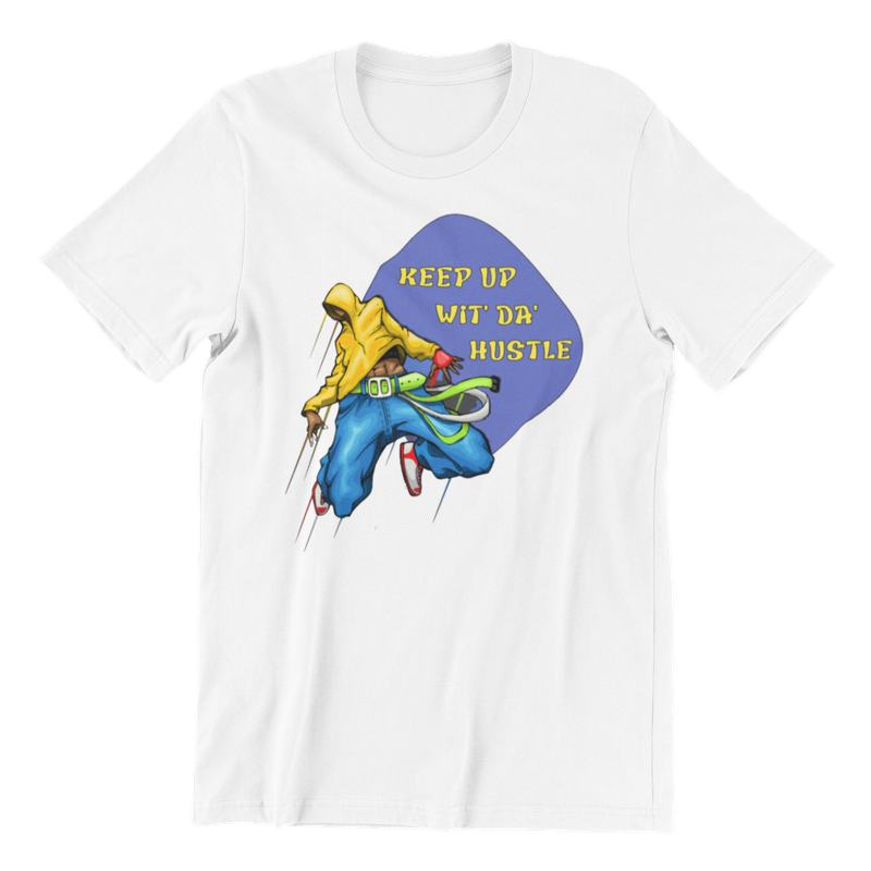 Keep Up Wit' Da' Hustle Graphic T-Shirt, White, Streetwear Design