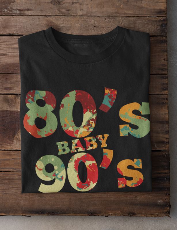 80's and 90's Retro Iron-On Transfer - Vintage Cassette Design black t-shirt.