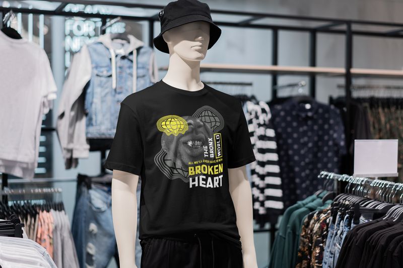 Vintage Black Broken Heart World Graphic T-Shirt - Cotton Style