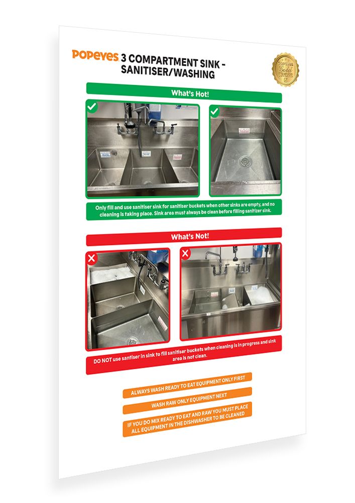 3 Compartment Sink/Sanitiser/Washing Vinyl Sticker A4