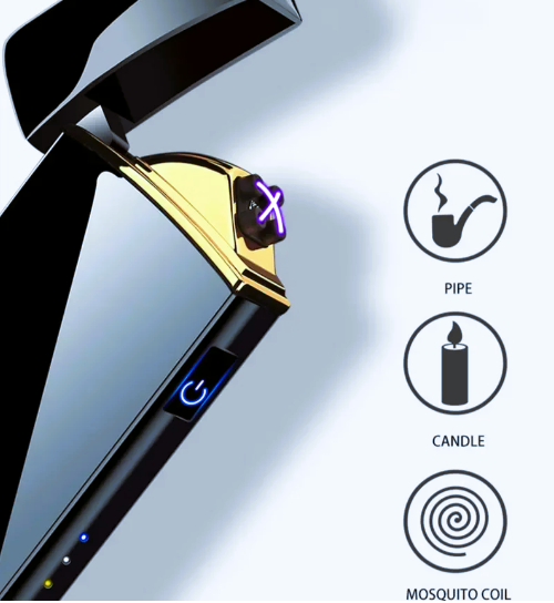 Hot Electric Windproof Metal Lighter Double Arc Flameless Plasma Rechargeable USB Lighter LED Power Display Touch Sensor Lighter