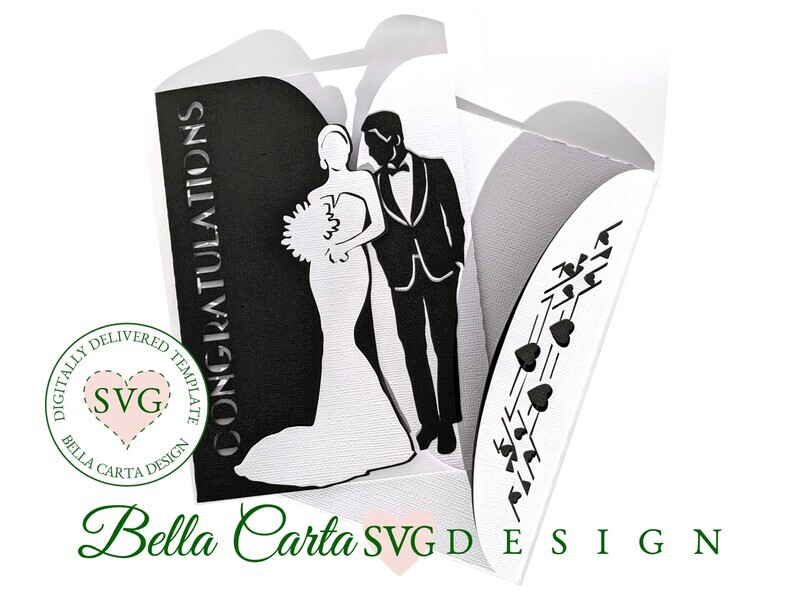 Classic black and white wedding card featuring an elegant bride and groom and the word &quot;Congratulations&quot;