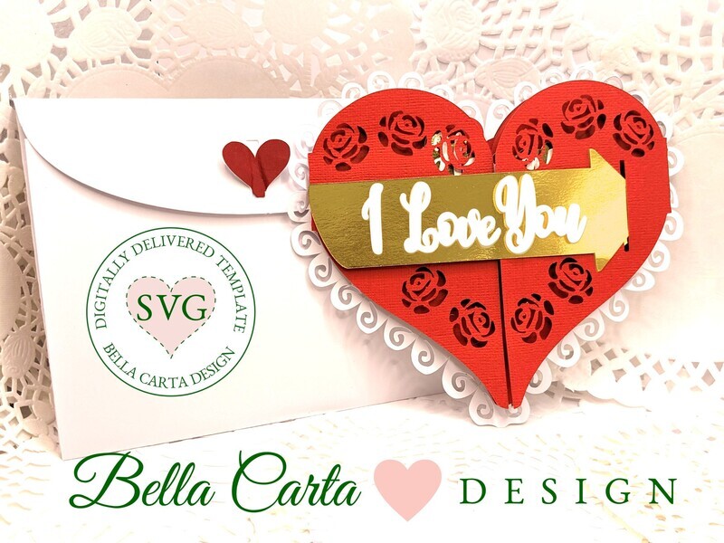 Valentine Heart Gate-Fold Card SVG template for Cricut and Silhouette is reminiscent of an old-fashioned Valentine&#39;s Day chocolate box.
