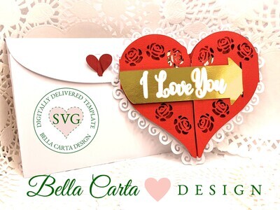 Valentine Heart Gate-Fold Card SVG template for Cricut and Silhouette is reminiscent of an old-fashioned Valentine&#39;s Day chocolate box.