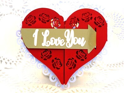 Valentine Heart Gate-Fold Card SVG template for Cricut and Silhouette is reminiscent of an old-fashioned Valentine's Day chocolate box.