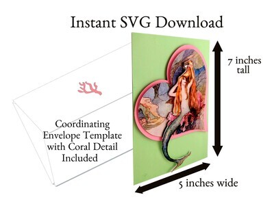 DIY Layered card that features a mermaid combing her beautiful red hair in a heart-shaped undersea picture, framed by a sea-green background.  