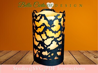 Craft our spooky Halloween Bats paper lantern with this 3D SVG template. With your cutting machine, you can easily create a spooky lantern with bats swarming on a Fall evening.