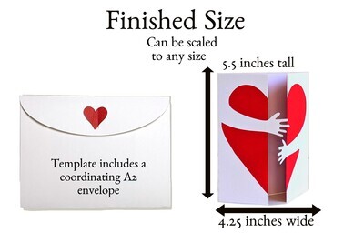 Red and White gate fold card that shows a heart being hugged by hands folded over it.  Made with a 3D SVG file and a Cricut.