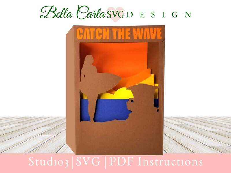 Create a unique 3D Sunset Surf 3D Shadowbox Card using this digital SVG template with your Cricut, Silhouette or other cutting machines. Instantly download this digital template to make a unique and memorable card. 