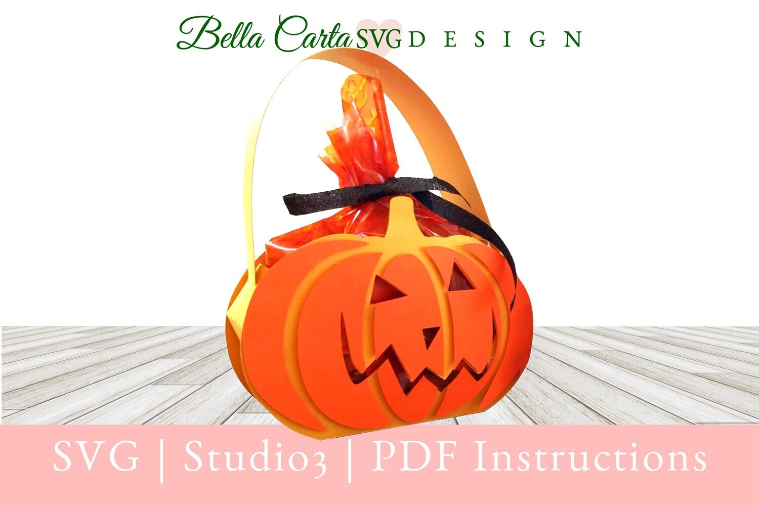 Halloween basket that looks like an orange Jack O&#39;Lantern made with a 3D SVG.