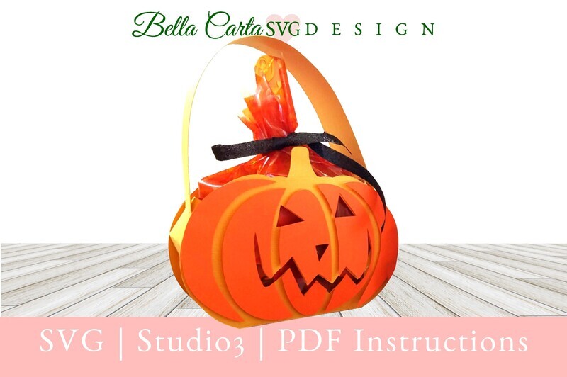 Halloween basket that looks like an orange Jack O&#39;Lantern made with a 3D SVG.
