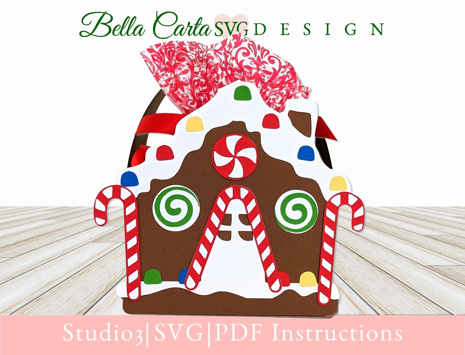 3D SVG template for a Christmas Gingerbread house Basket for Cricut, Silhouette, or other cutting machines. With its playful design, decorated with lots of colorful candy, it makes a whimsical holiday gift box for a special kid. Fill it with a few pieces of candy ­or small toys, and create a fun surprise for your loved ones this holiday season.