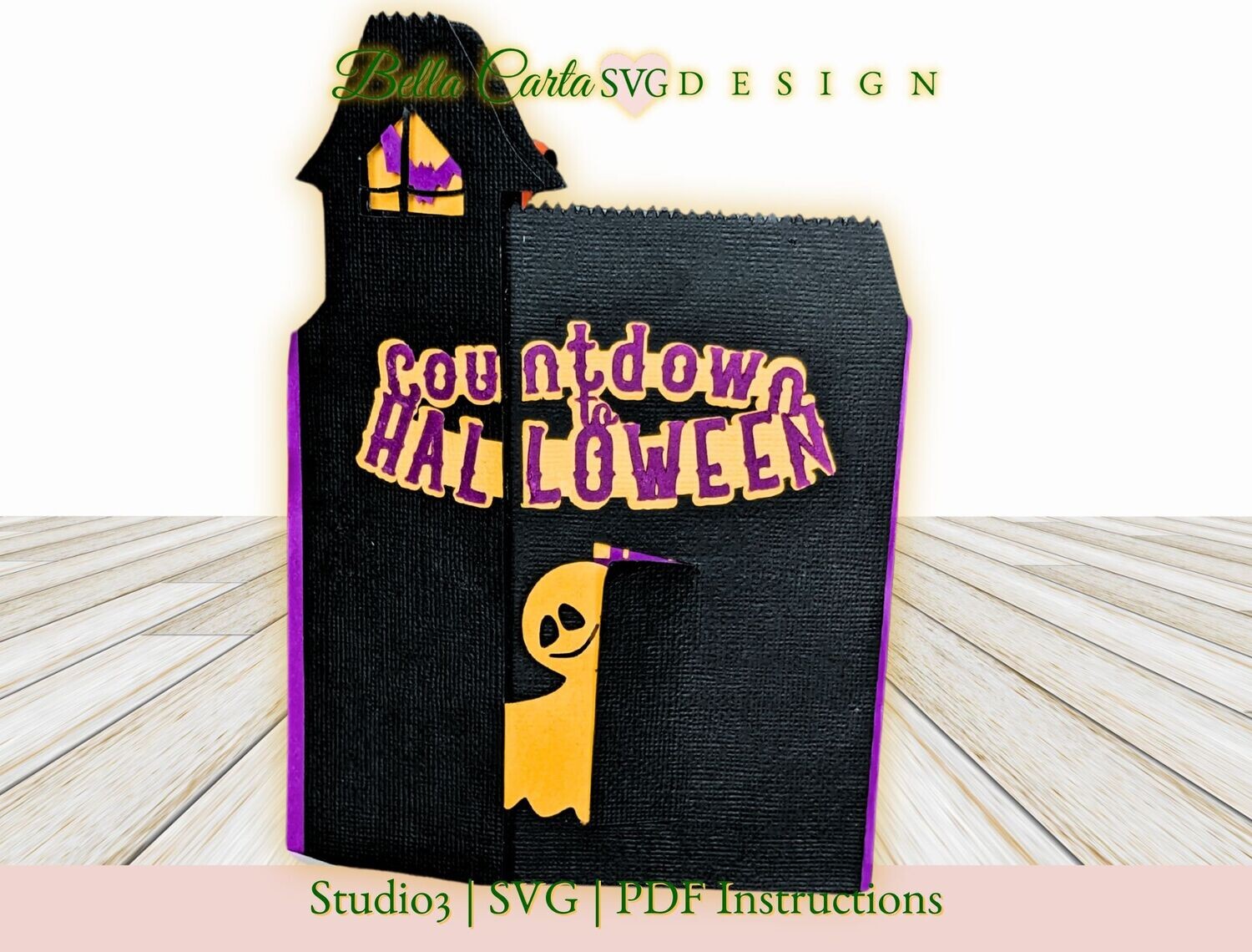 Craft an interactive card that counts down the days to Halloween with this spooky and playful project for your Cricut or Silhouette. Measuring 5 inches wide by 7 inches tall, this gatefold card takes the shape of a haunted house, complete with a playful ghost peeking behind the front door, inviting you to step inside. The outside of the card proudly displays the words Countdown to Halloween, and as you open it up, you will discover 31 individually numbered windows. Each day, open a window to reveal a different surprise Halloween image lurking inside.