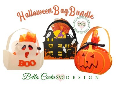 Make Halloween extra special this year with this digital 3D SVG bundle of Halloween Bag templates! Use your favorite cutting machine to create memorable hand-made paper baskets that can be filled with candy or small gifts for your favorite trick-or-treaters or party-goers. The bundle includes three basket designs. Each finished basket design measures 7 x 6 x 2.5 inches and is perfect for little hands to hold. Download now for an easy DIY Halloween gift that will be a hit with kids and adults alike!