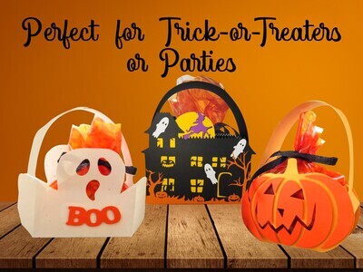 Make Halloween extra special this year with this digital 3D SVG bundle of Halloween Bag templates! Use your favorite cutting machine to create memorable hand-made paper baskets that can be filled with candy or small gifts for your favorite trick-or-treaters or party-goers. The bundle includes three basket designs. Each finished basket design measures 7 x 6 x 2.5 inches and is perfect for little hands to hold. Download now for an easy DIY Halloween gift that will be a hit with kids and adults alike!