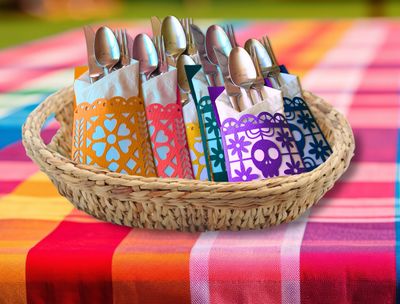 Bring the vibrant spirit of Dia de Muertos to life with this 3D SVG Papel Picado flatware sleeves! Ideal for Cricut and Silhouette machines, this layered design adds depth and beauty to your festive parties.