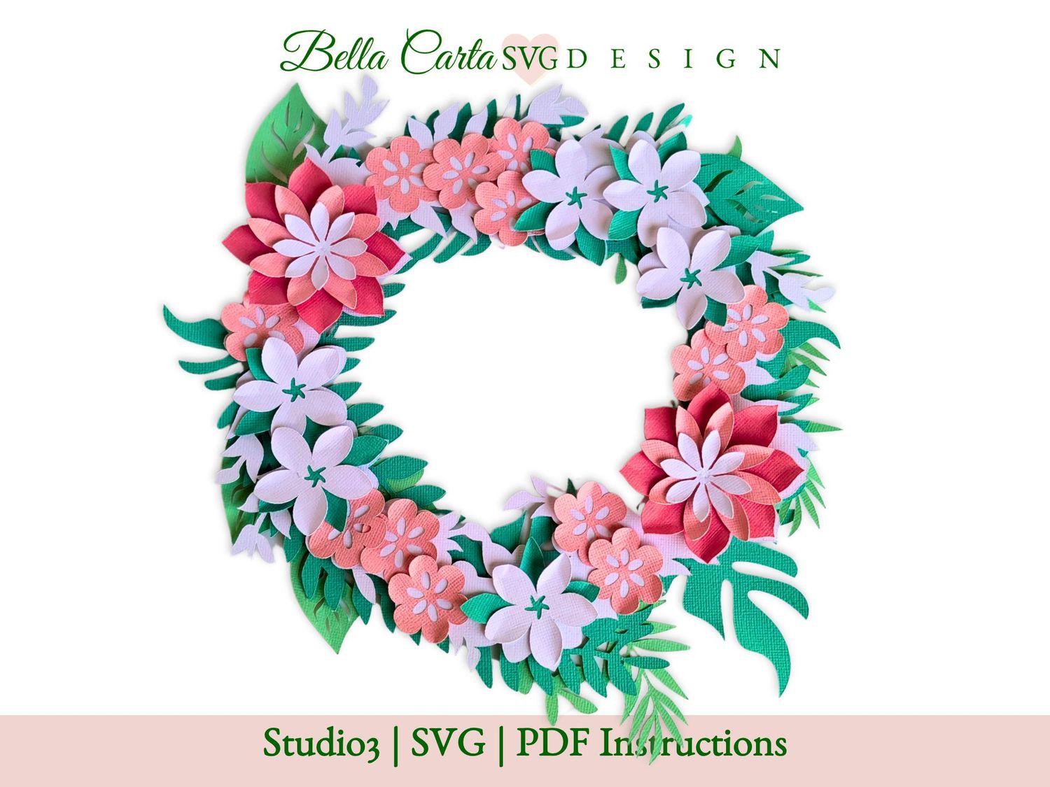 Tropical Flower Wreath 3D SVG