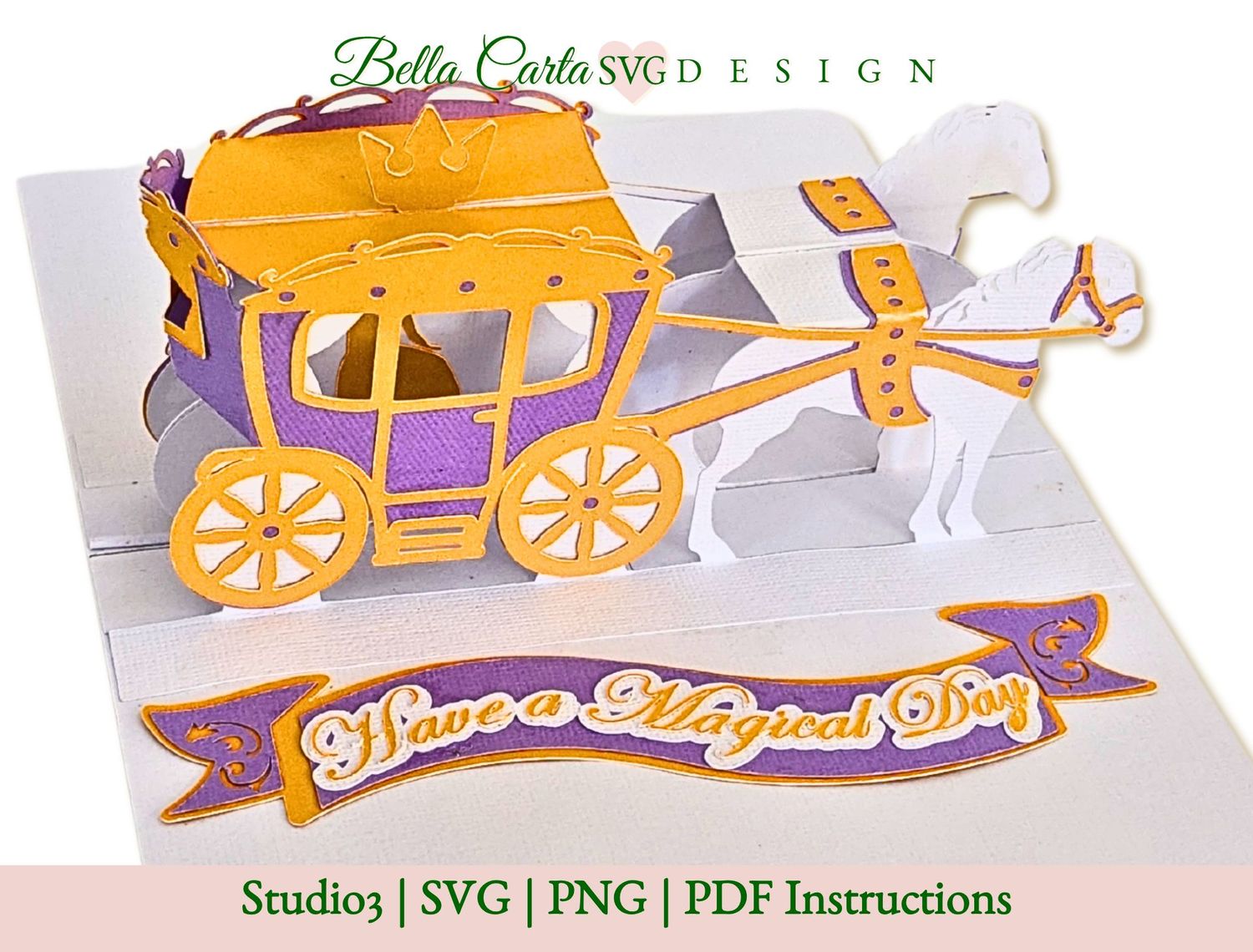 Fairytale Carriage Pop Up Card 3D SVG