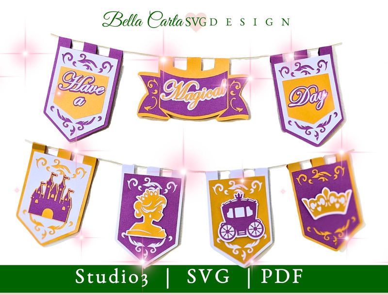 Fairytale Princess Party Banner Layered SVG, PDF