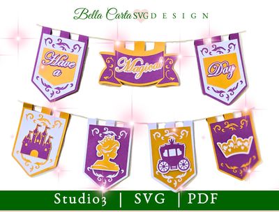 Fairytale Princess Party Banner Layered SVG, PDF