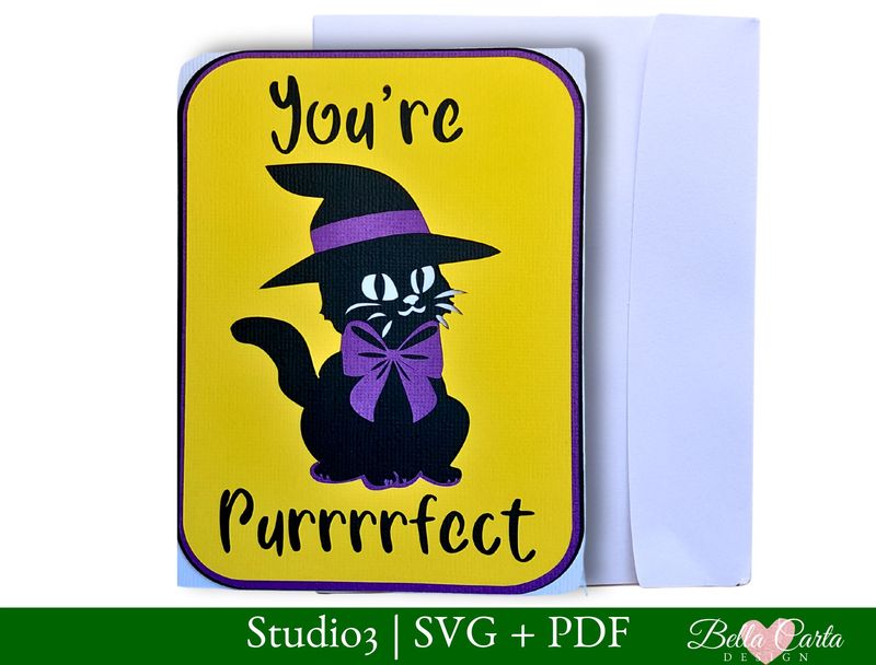 Cute Black Cat Card SVG + PDF