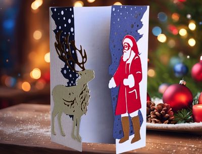 Santa Hugging Reindeer Card SVG