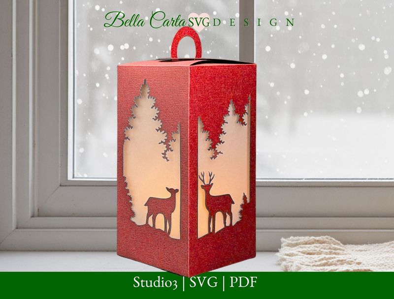 Winter Deer and Woodland Tea Light Holder SVG