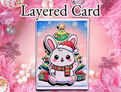 Cute Christmas Bunny Card PNG