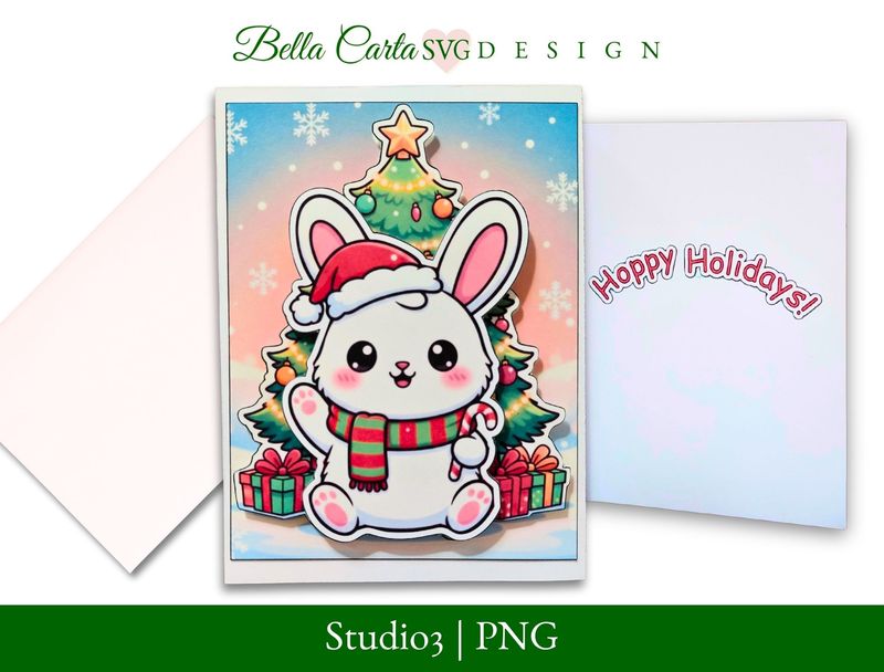 Cute Christmas Bunny Card PNG