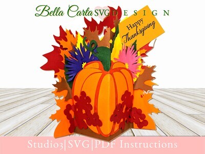 Handmade 3D Autumn Bouquet pop up card and tea light lantern assembled with warm fall textured cardstock paper from a Cricut 