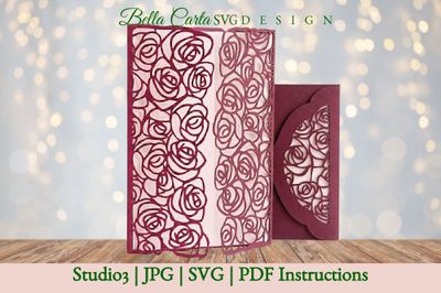 Rose Lace Wedding Gate Fold Card or Invitation