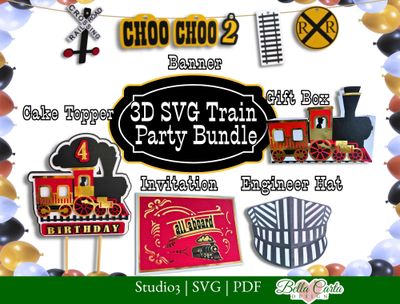 Train Birthday Party Decorations 3D SVG