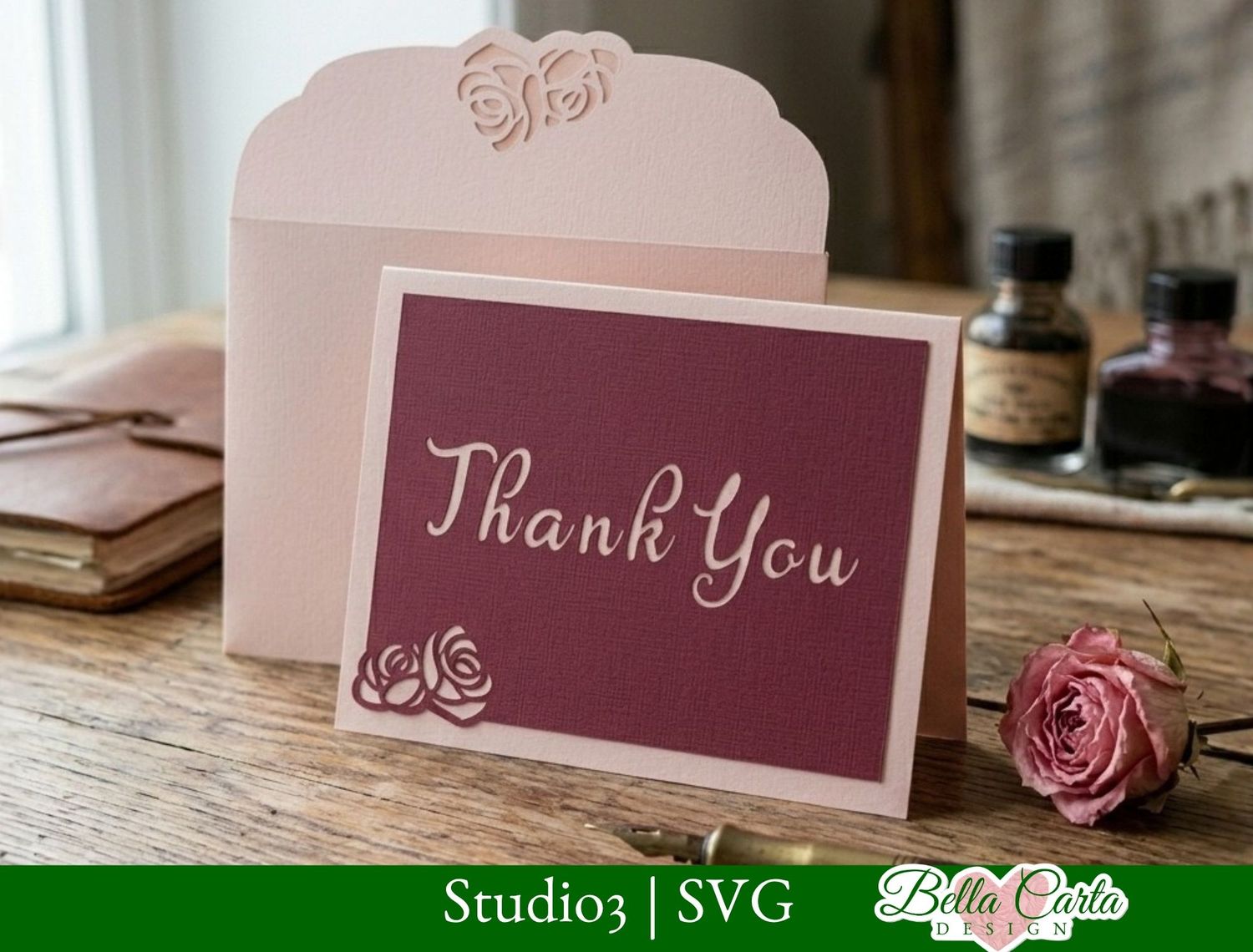 Rose Lace Wedding Thank You Cards SVG