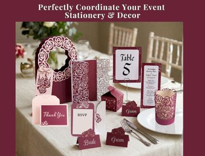 Rose Lace Wedding Invitation &amp; Décor Suite of 9 SVGs