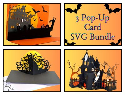 Handmade 3D Halloween pop-up card bundle assembled with 80lb textured cardstock paper using a Cricut Maker cutting machine.