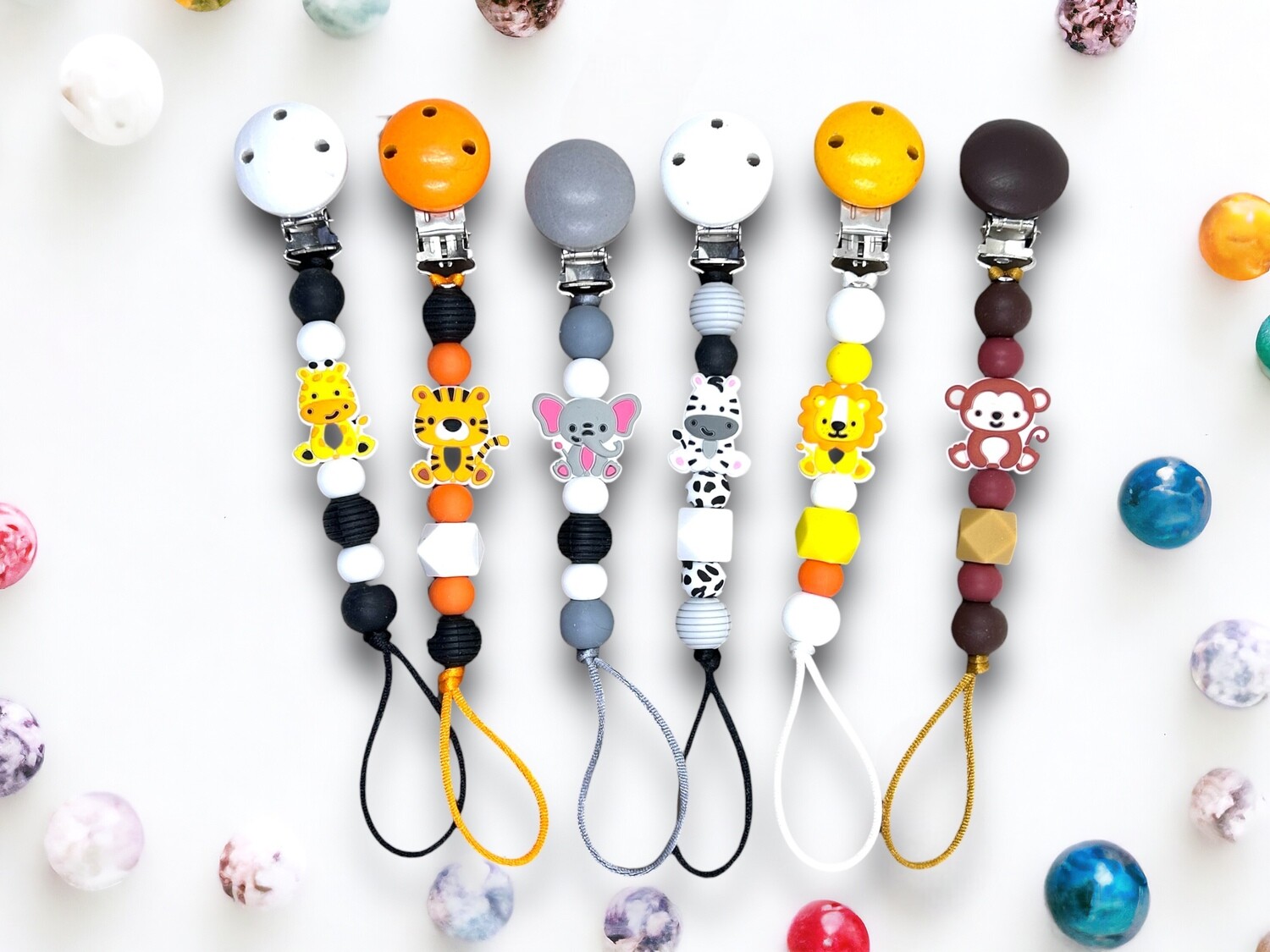 Safari Animal Pacifier Clips