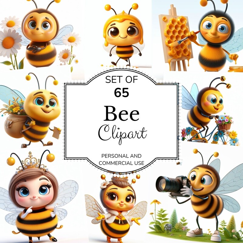 65 Bee clipart bundle - nursery clipart - cute clipart - cute bee clipart -digital download. Nursery decor.