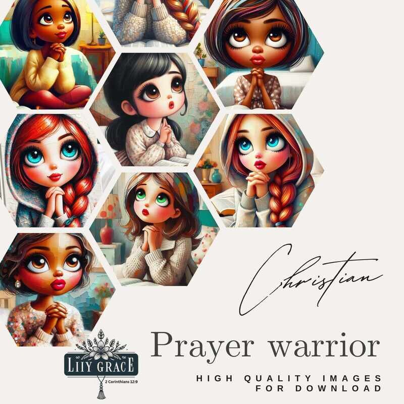 Prayer warrior ladies. Christian art, clipart bundle. Printable , Bible, Faith, Journal,digital download. Praying