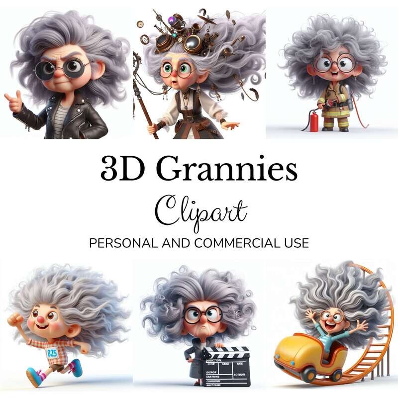 89 Clipart bundle. Grannies Gone Wild: Whimsical 3D Clipart Bundle. Commercial use clipart. Cute clipart. Funny clipart. Cartoon clipart