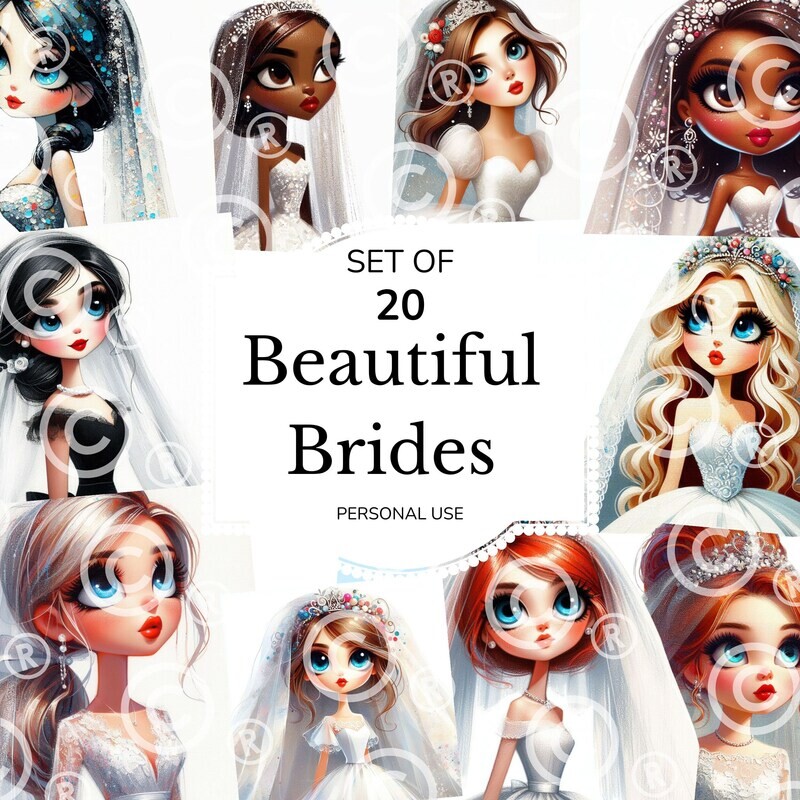 30 Bride clipart - Mixed Media Watercolor Art | Digital Download , Christian art , Clipart , Whimsical , Wedding clipart