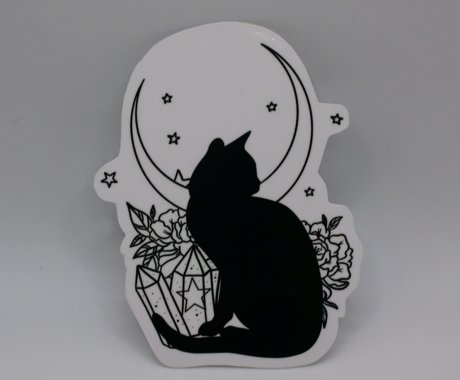 Black Cat with Moon and Crystals Sticker